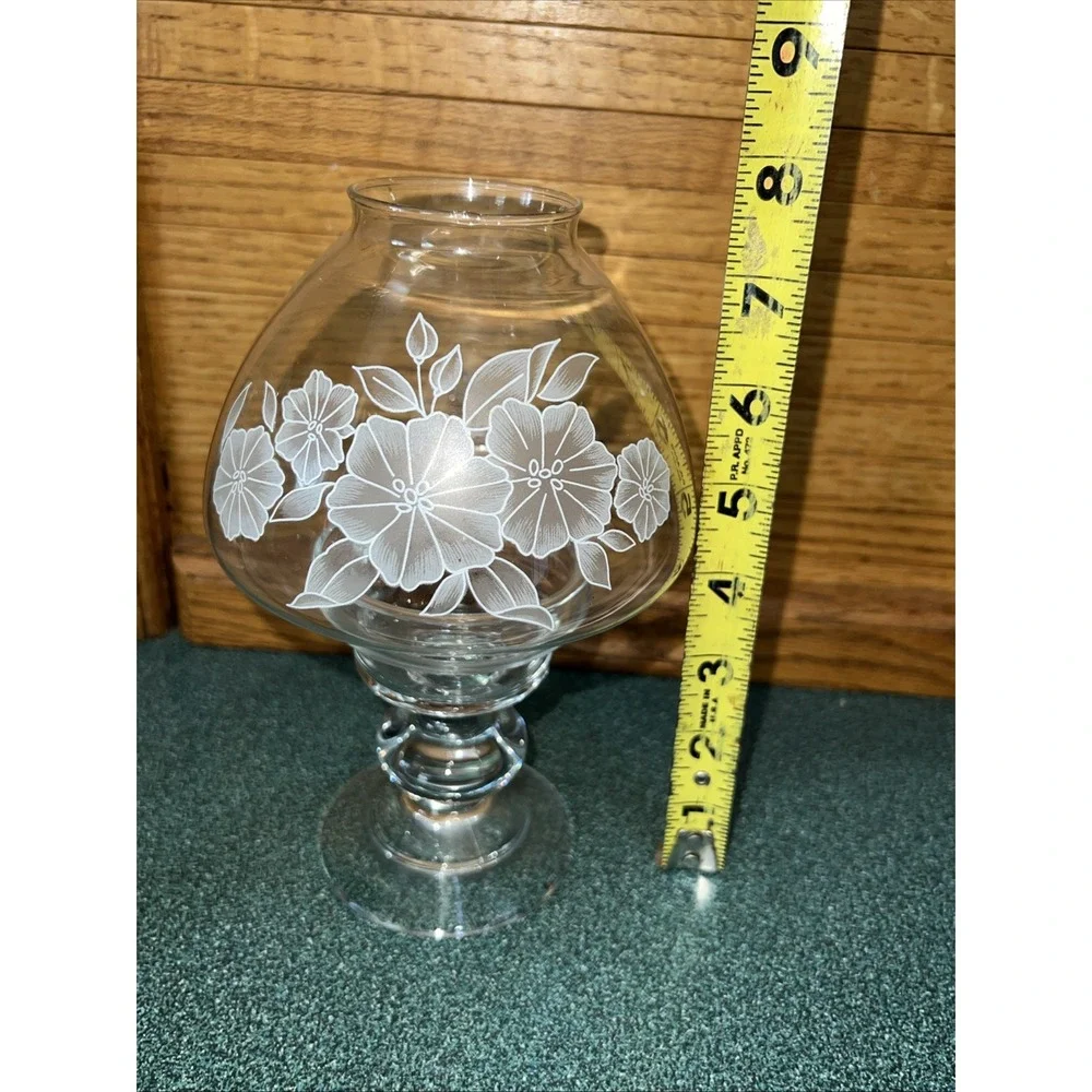 Vtg Pasabahce Blown Glass Hurricane Candle Shade Globe and Base Blossom Design